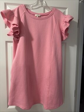 Umgee Pink Textured Ruffle-Sleeve Mini Dress